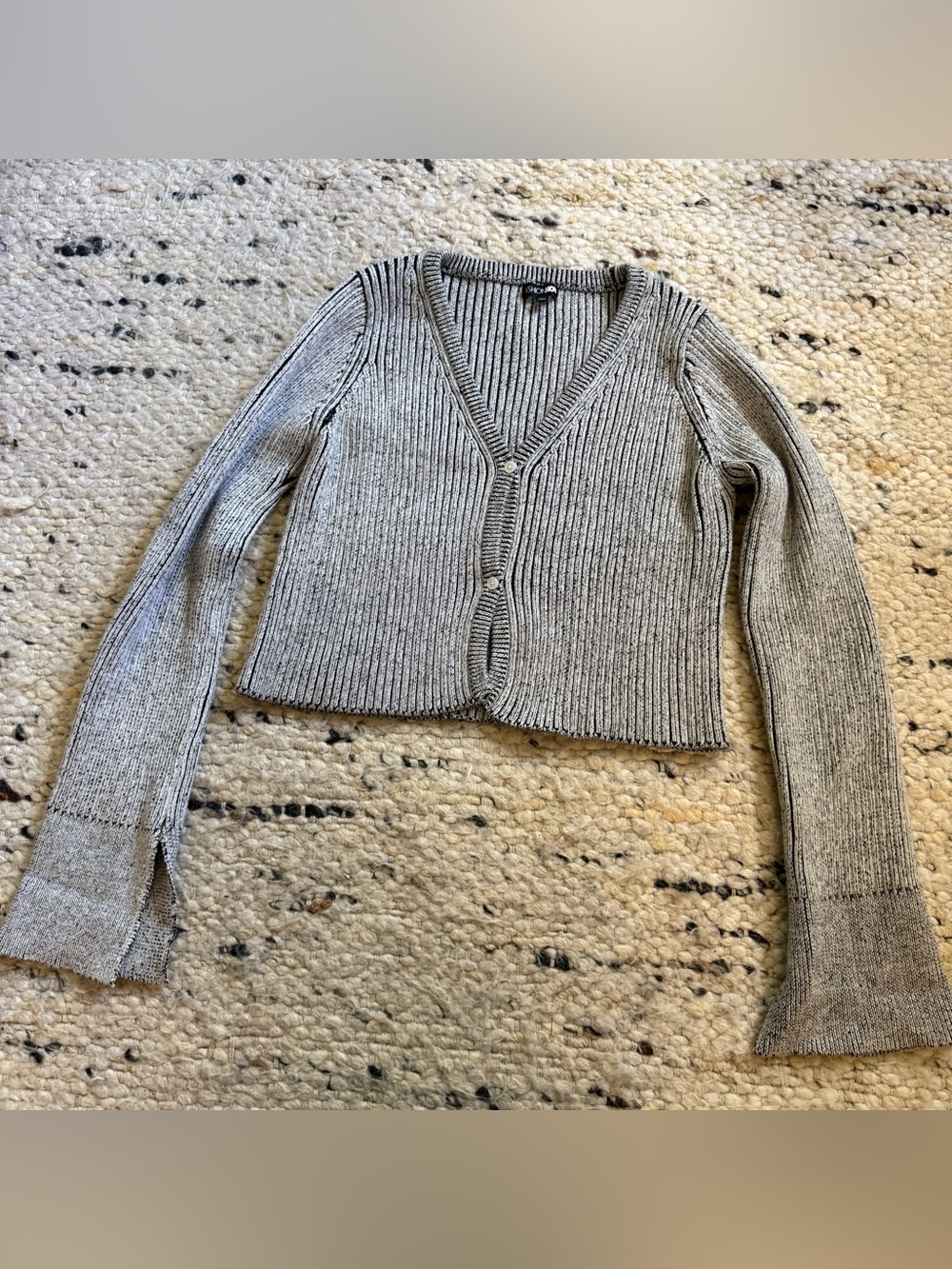 Fashion Nova Cropped Cardigan sweater bell sleeve grey